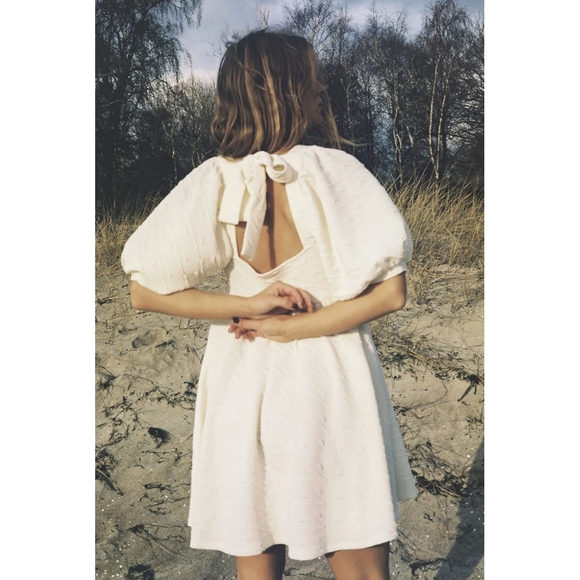 Free People White Babydoll Mini Dress Violet Square Neck Short Puff Sleeves - Picture 9 of 15